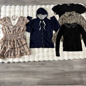 AmericanEagle|LRL|WalterBaker|BR|GLadies lot of 5 tops, dress & hood zip up L/XL